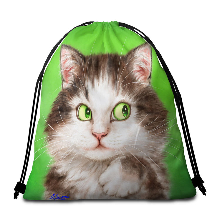 Art Painted Beach Towel Bags Mysterious Green Eyes Cat