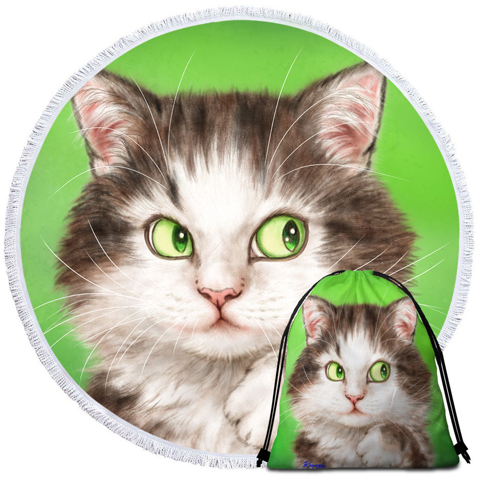 Art Painted Beach Towels Mysterious Green Eyes Cat