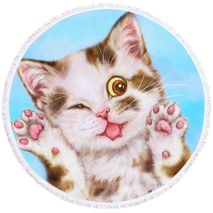 Art Painted Circle Beach Towel Cats Cute Brown Spotted Kitten