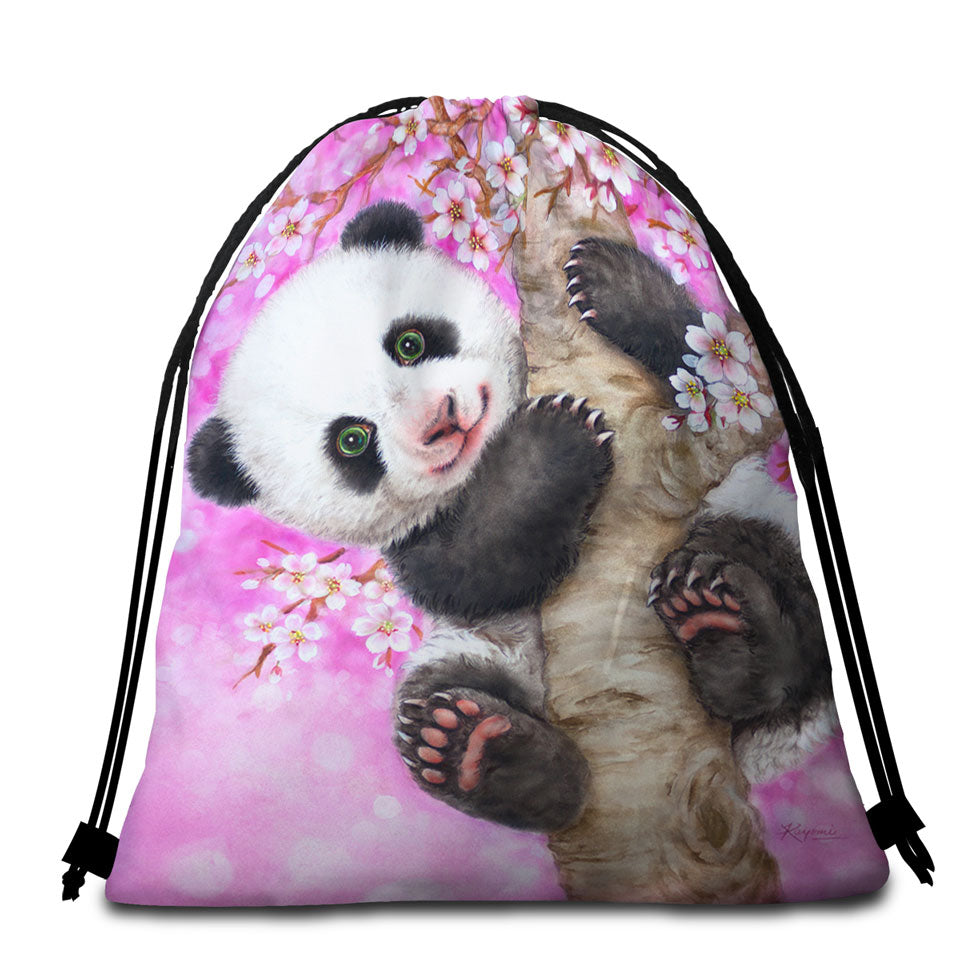 Art Painted Design Cherry Blossom Panda Beach Towel Bags