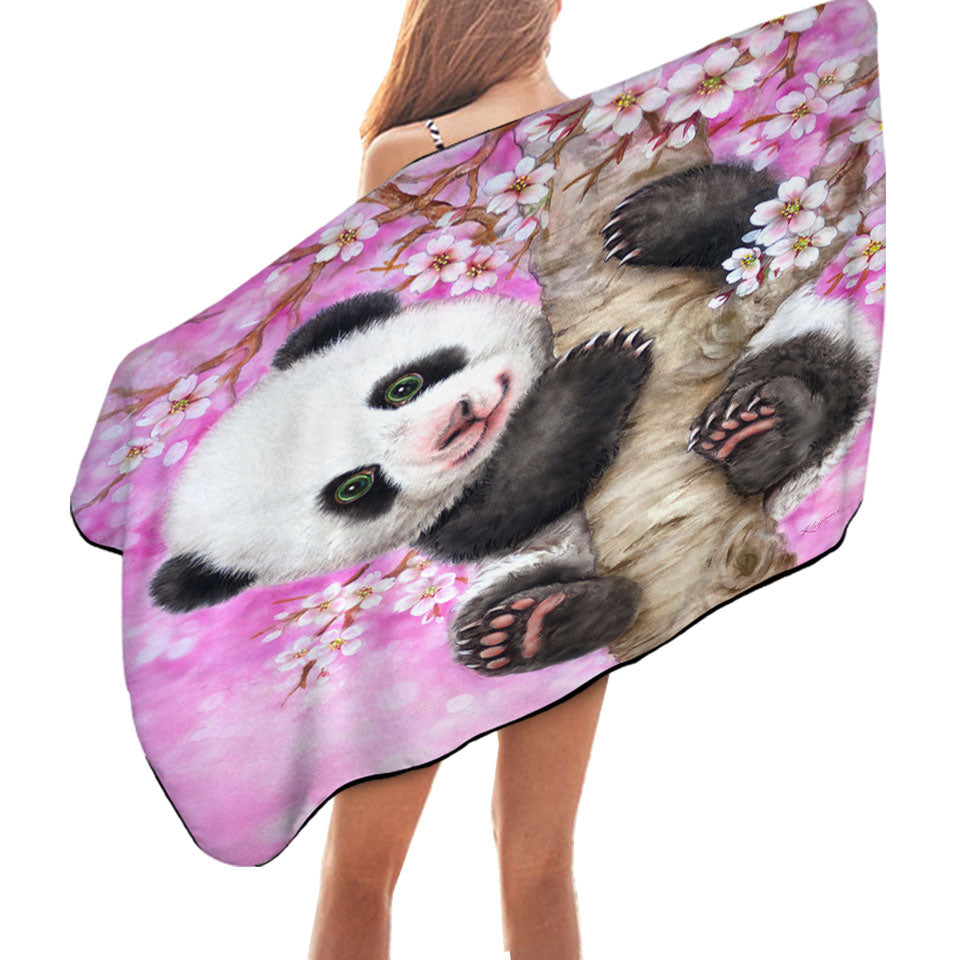Art Painted Design Cherry Blossom Panda Microfiber Beach Towel