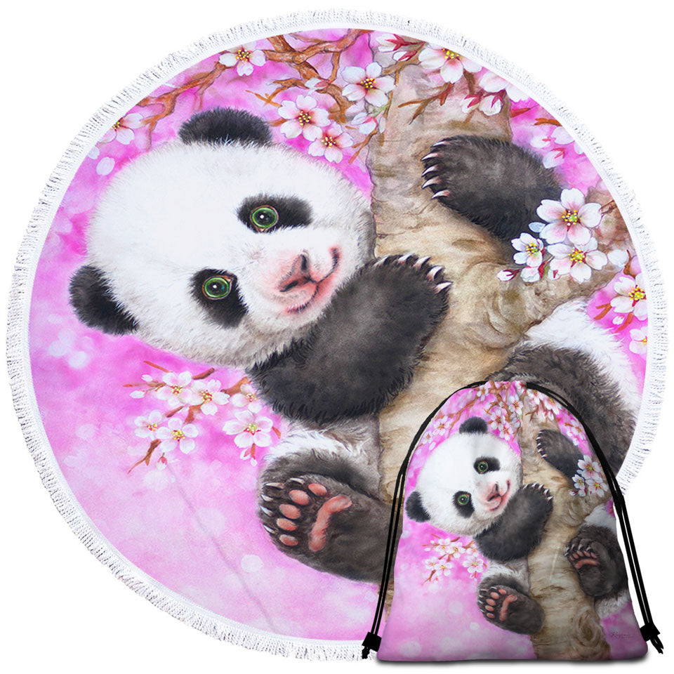 Art Painted Design Cherry Blossom Panda Microfibre Beach Towels