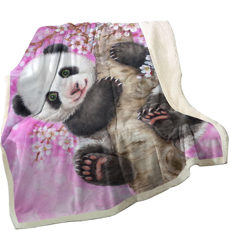 Art Painted Design Cherry Blossom Panda Sherpa Blanket