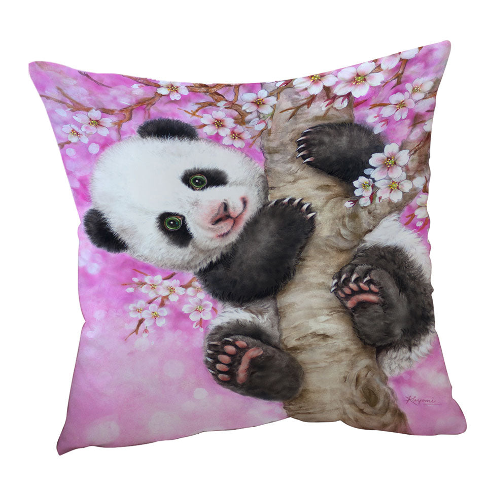 Art Painted Design Cherry Blossom Panda Throw Pillow
