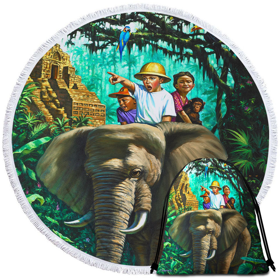 Art Painted Elephant Monkey and Jungle Kids Beautiful Beach Towels