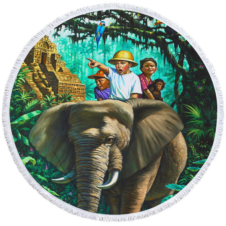 Art Painted Elephant Monkey and Jungle Kids Best Beach Towels