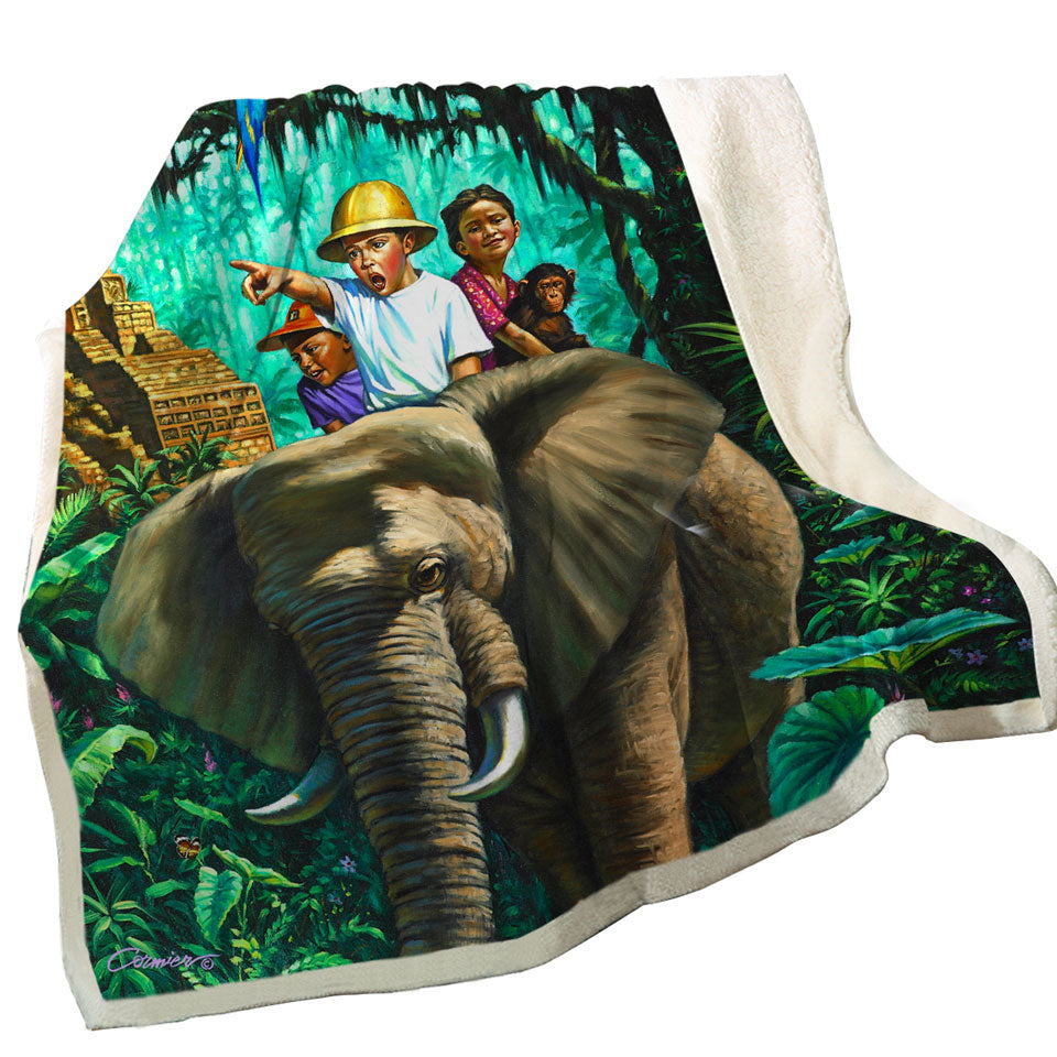 Art Painted Elephant Monkey and Jungle Kids Blankets