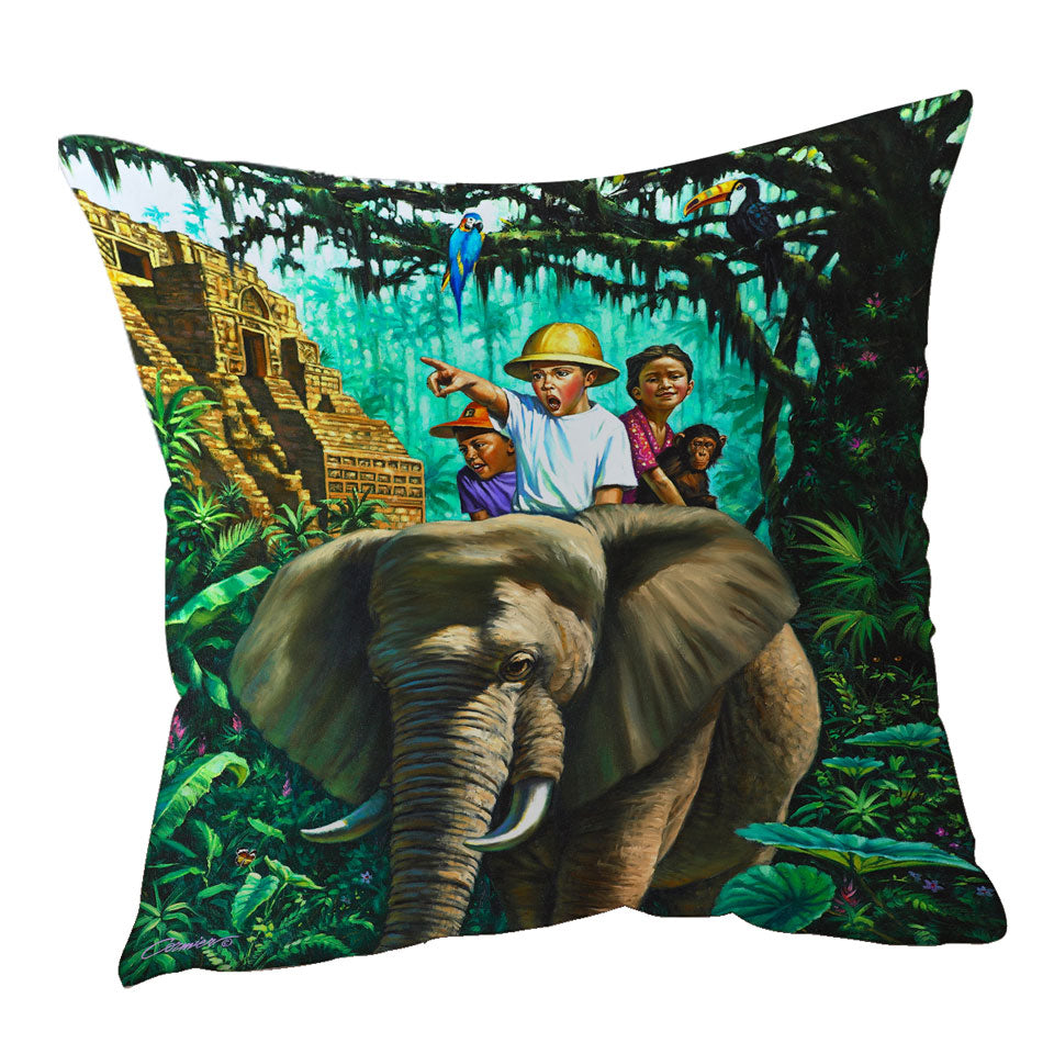 Art Painted Elephant Monkey and Jungle Kids Cushion Covers