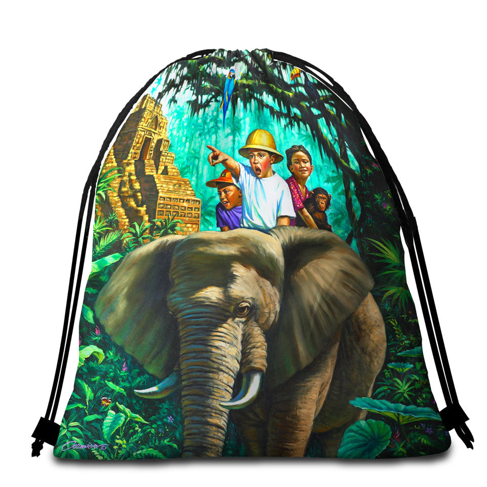 Art Painted Elephant Monkey and Jungle Kids Nice Beach Towels
