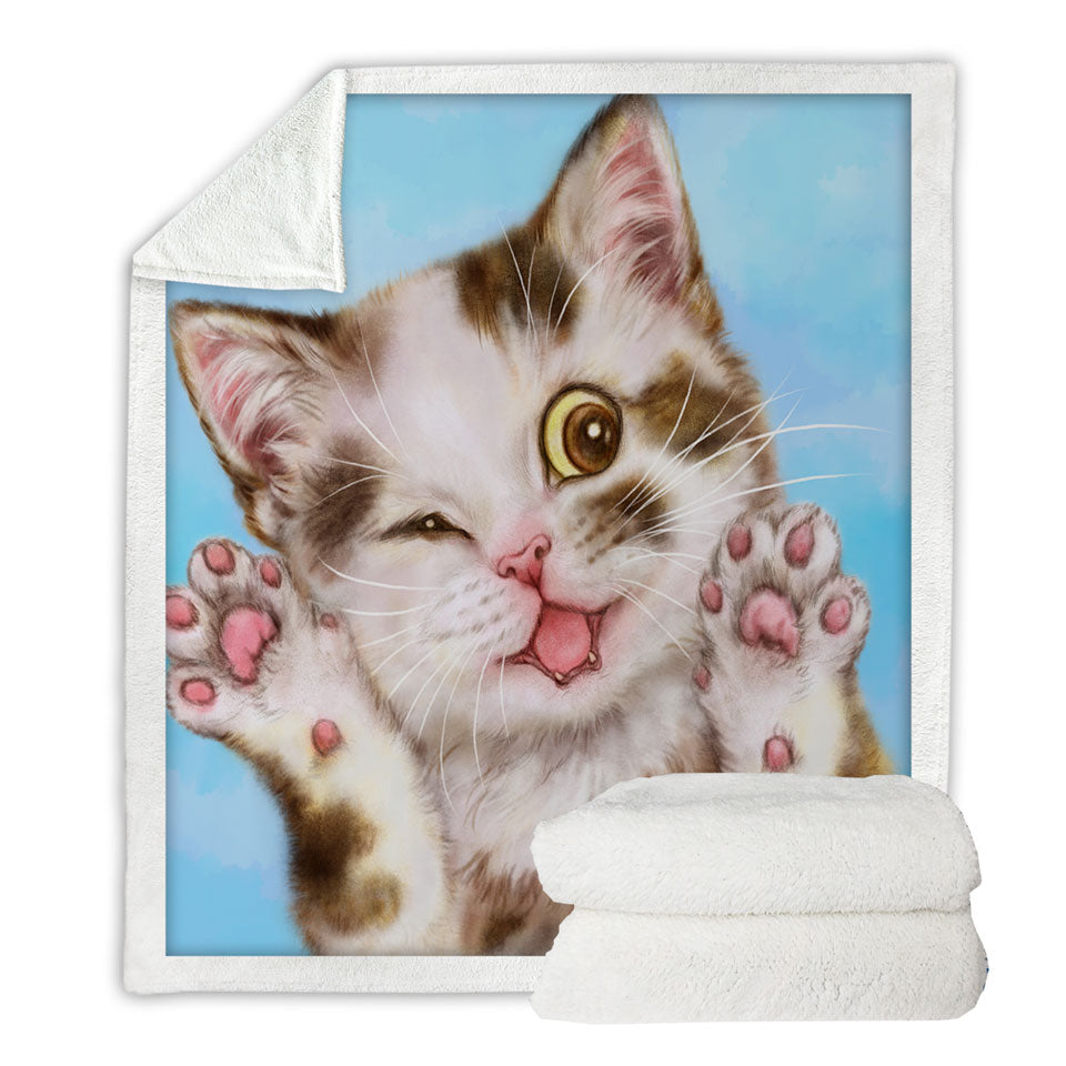 Art Painted Fleece Blankets Cats Cute Brown Spotted Kitten