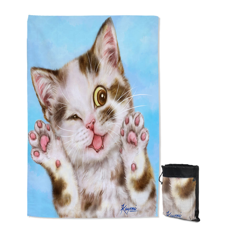 Art Painted Lightweight Beach Towel Cats Cute Brown Spotted Kitten