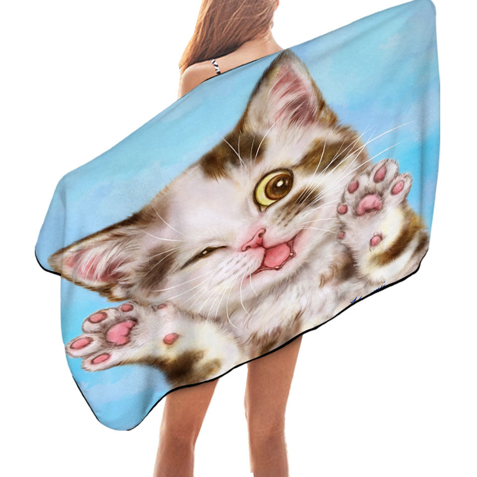 Art Painted Microfiber Beach Towel Cats Cute Brown Spotted Kitten