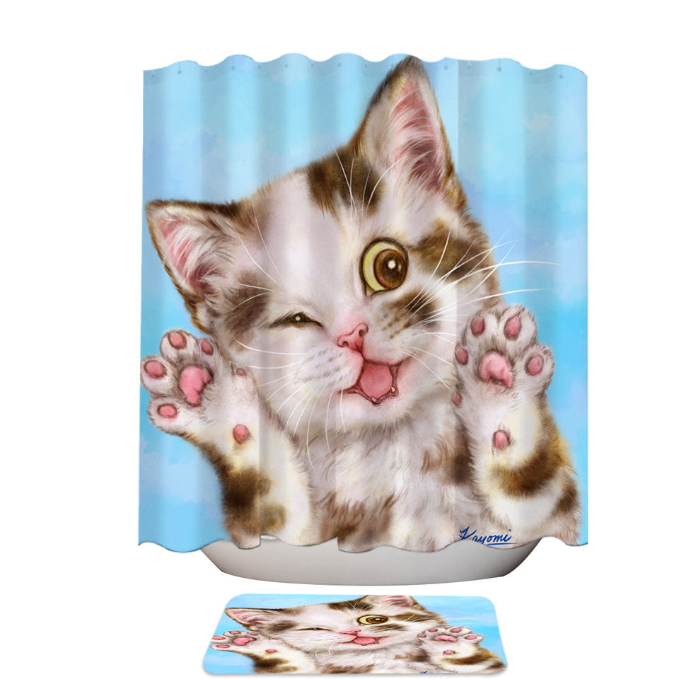 Art Painted Shower Curtains Cats Cute Brown Spotted Kitten