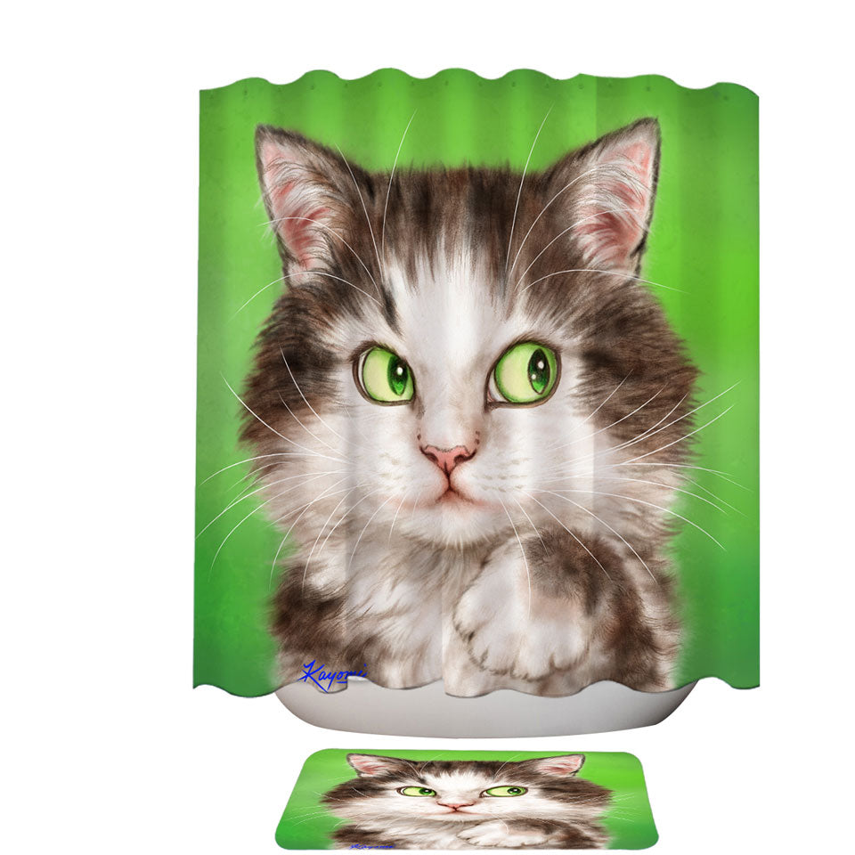 Art Painted Shower Curtains Mysterious Green Eyes Cat