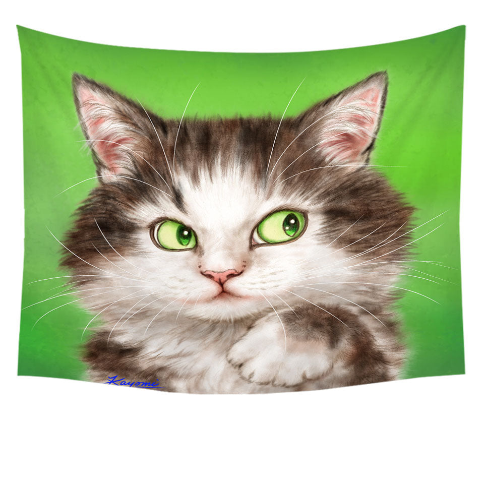 Art Painted Tapestry Mysterious Green Eyes Cat