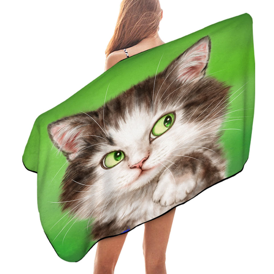 Art Painted Towel for the Beach Mysterious Green Eyes Cat