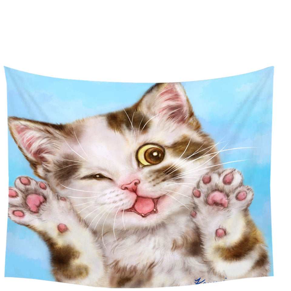 Art Painted Wall Decor Cats Cute Brown Spotted Kitten Tapestries