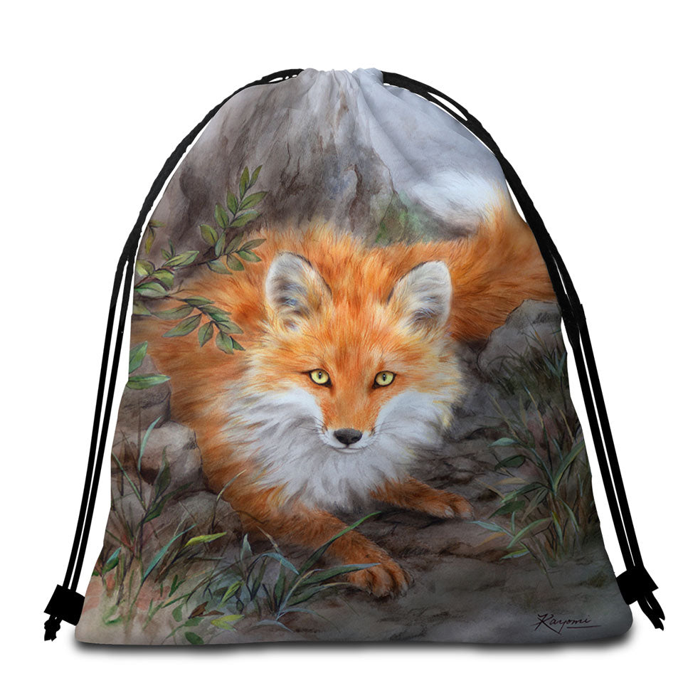 Art Painting Autumn Fox in the Wild Beach Towel Bags