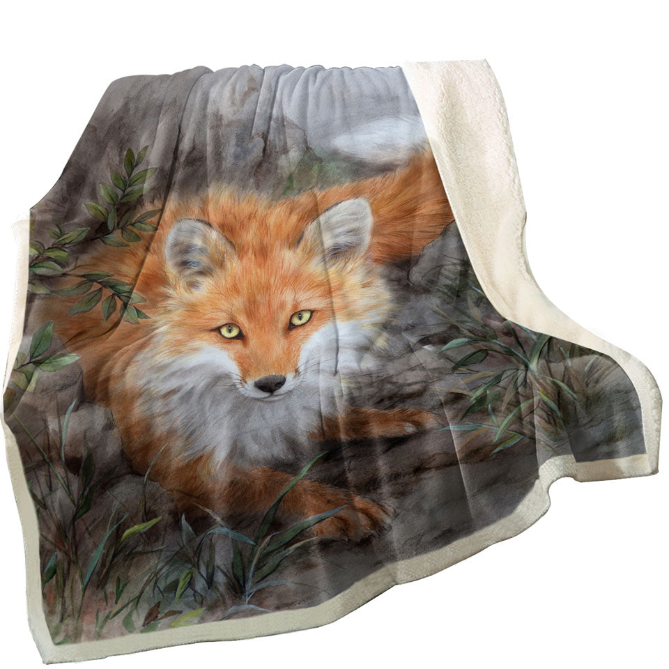 Art Painting Autumn Fox in the Wild Sherpa Blankets