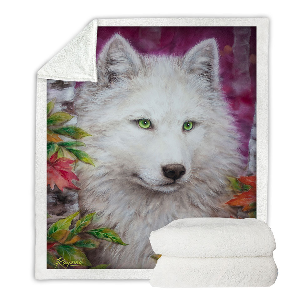 Art Painting Autumn White Lady Wolf Sherpa Blanket