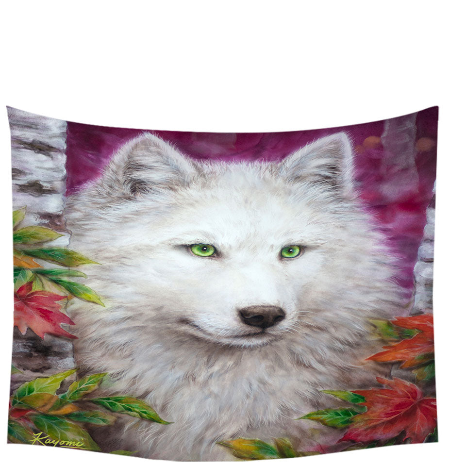 Art Painting Autumn White Lady Wolf Tapestry