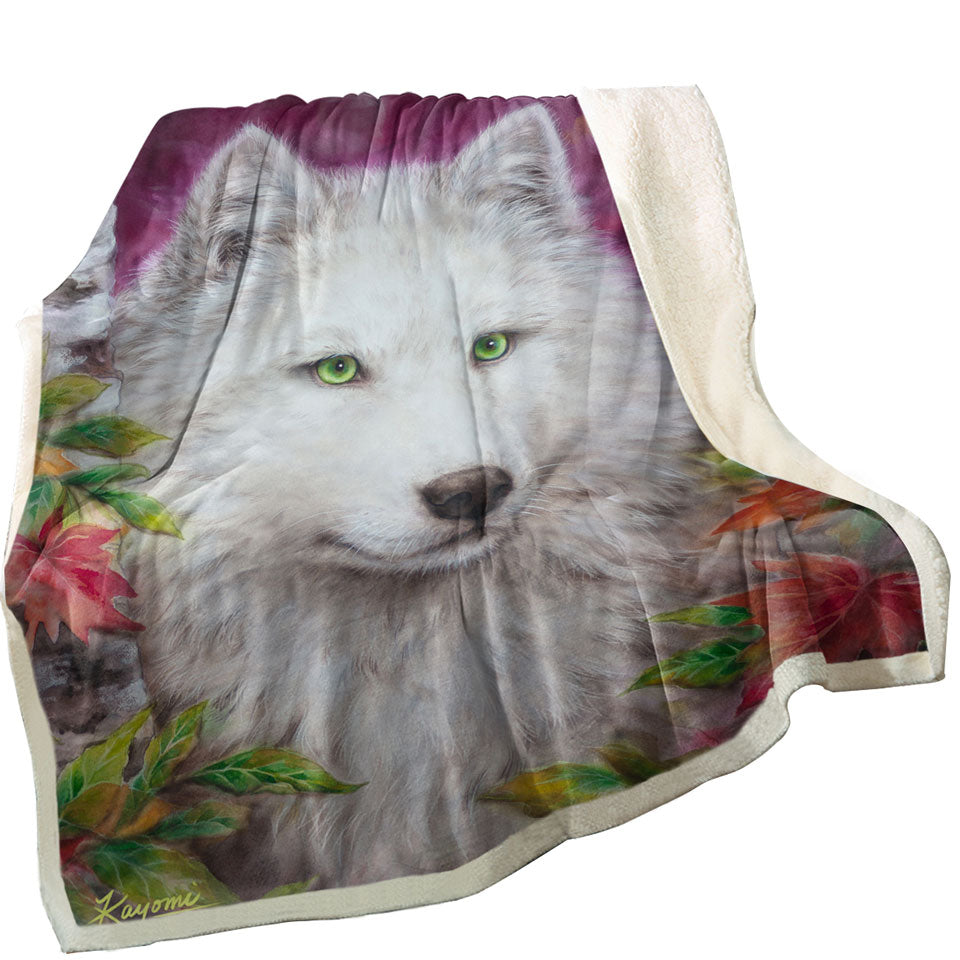 Art Painting Autumn White Lady Wolf Throw Blanket