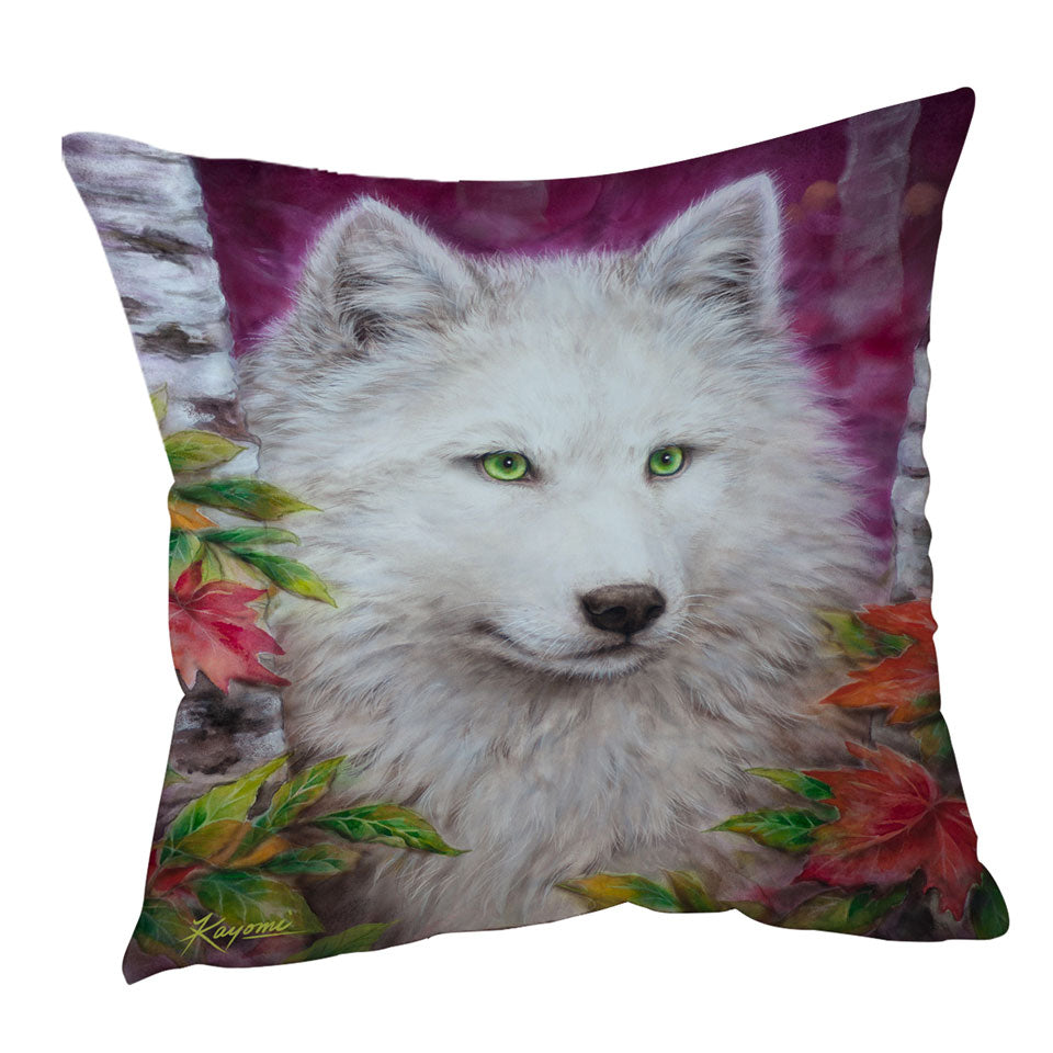 Art Painting Autumn White Lady Wolf Throw Pillow