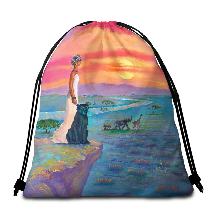 Art Painting Beach Bags and Towels the landscape of Africa Animals and African Queen