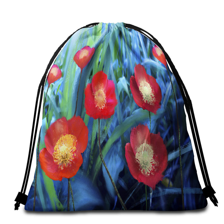 Art Painting Beach Towel Bags Bright Poppies Flowers