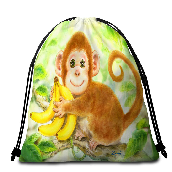 Art Painting Beach Towels and Bags Set for Kids Baby Monkey