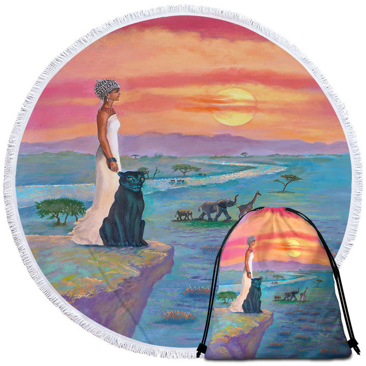 Art Painting Beach Towels and Bags Set the landscape of Africa Animals and African Queen