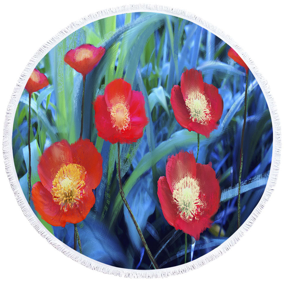 Art Painting Big Beach Towels Bright Poppies Flowers