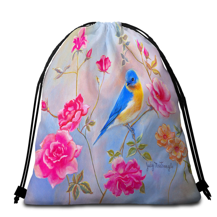 Art Painting Blue Bird in Roses Beach Towel Pack