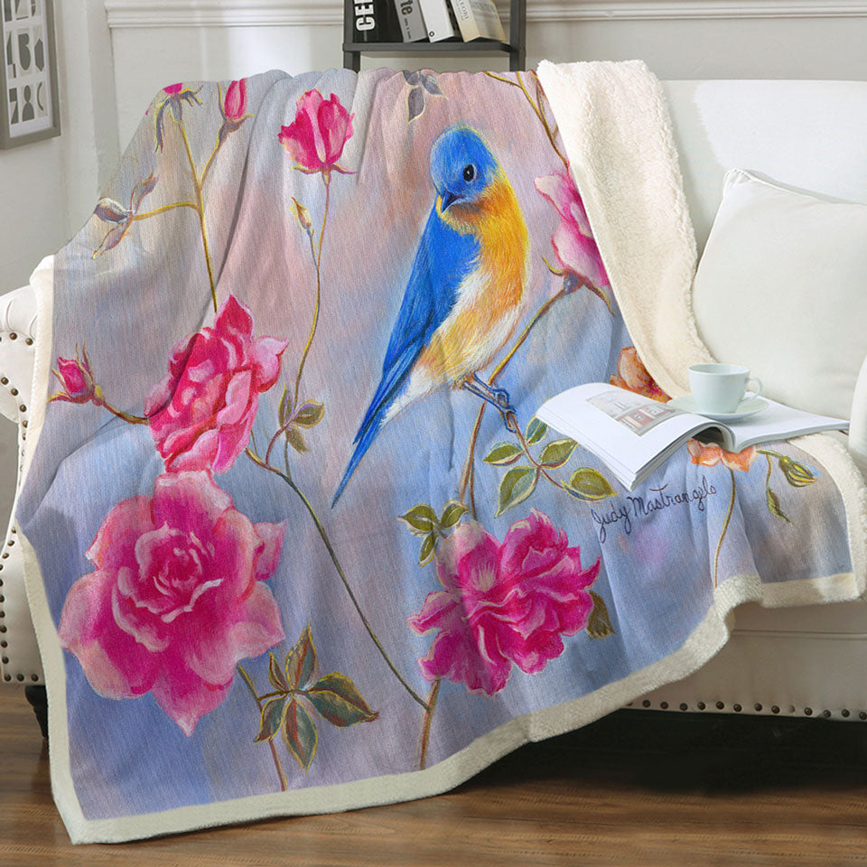 products/Art-Painting-Blue-Bird-in-Roses-Couch-Throws