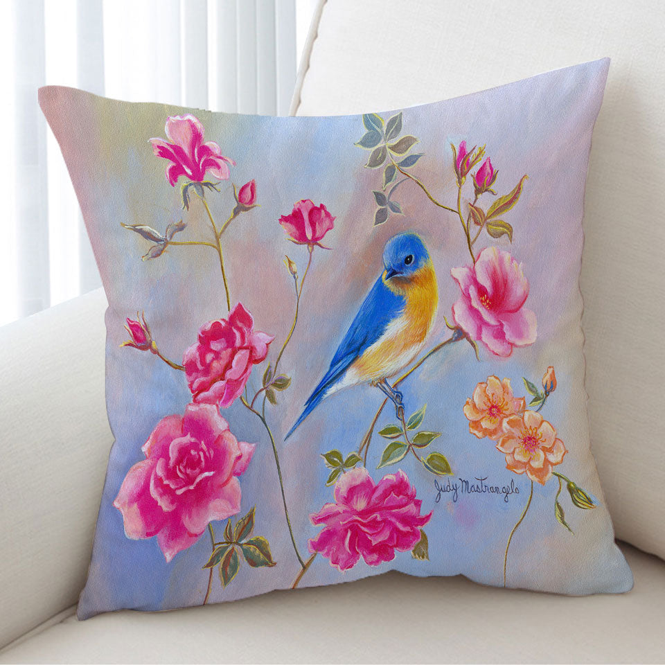 Art Painting Blue Bird in Roses Cushions