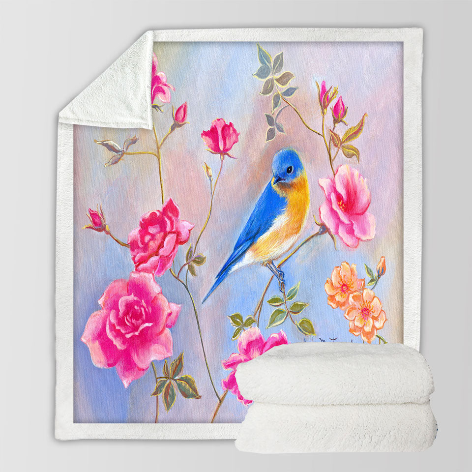 products/Art-Painting-Blue-Bird-in-Roses-Throw-Blanket