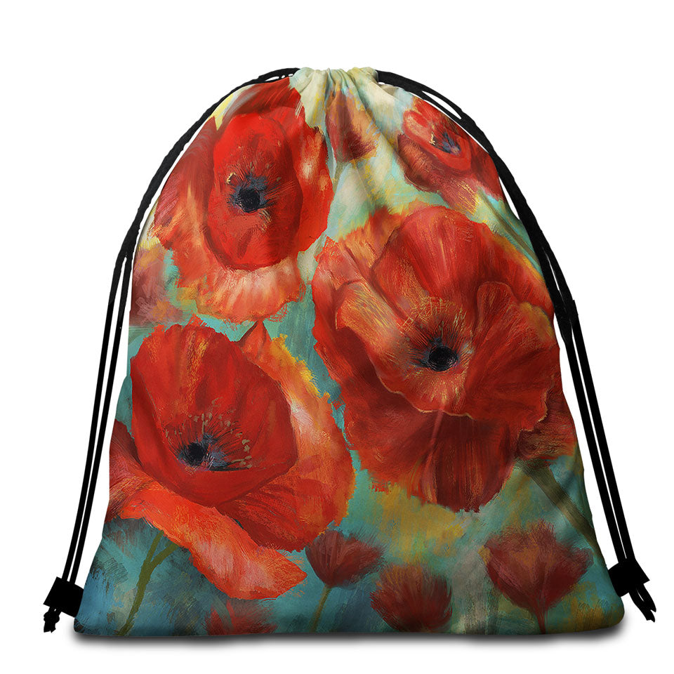 Art Painting Bold Red Poppies Beach Towel Bags