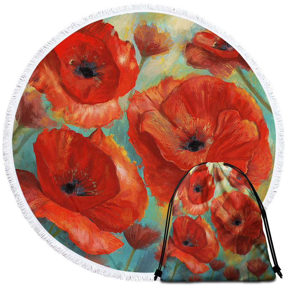 Art Painting Bold Red Poppies Beach Towels and Bags Set