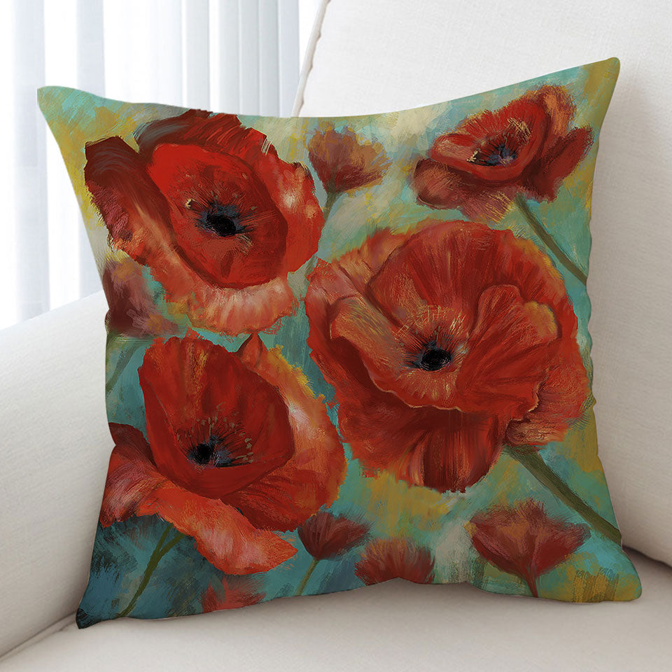 Art Painting Bold Red Poppies Decorative Cushions