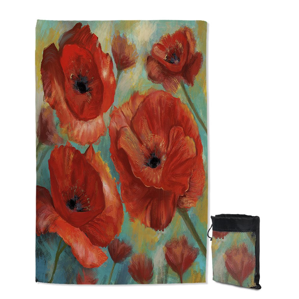 Art Painting Bold Red Poppies Microfiber Towels For Travel
