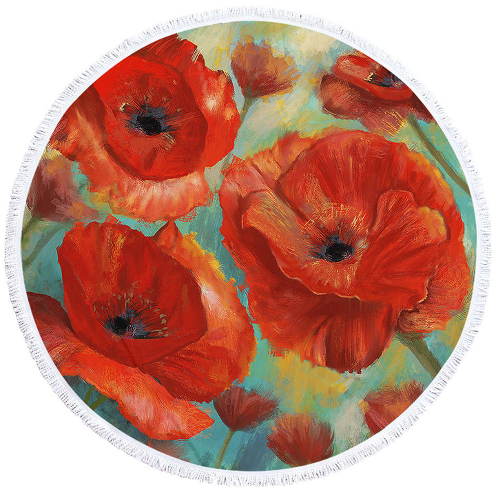 Art Painting Bold Red Poppies Womens Beach Towel