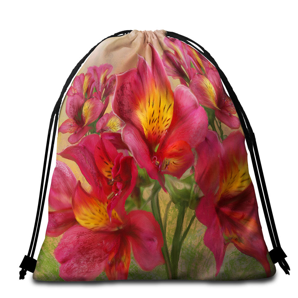 Art Painting Bright Orchids Flowers Beach Towel Bags