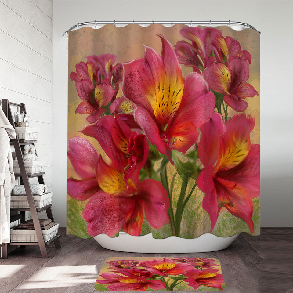 Art Painting Bright Orchids Flowers Shower Curtains