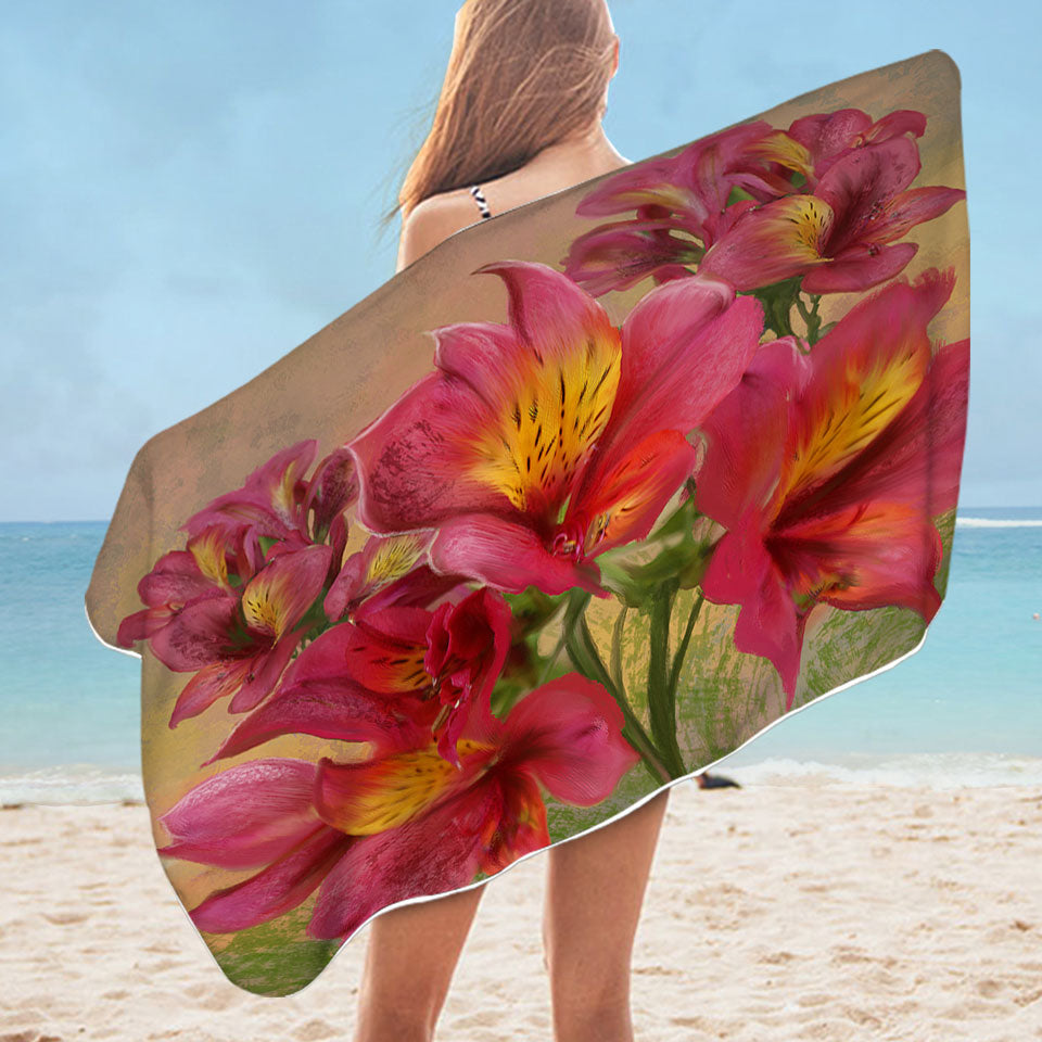 Art Painting Bright Orchids Flowers Womens Beach Towel