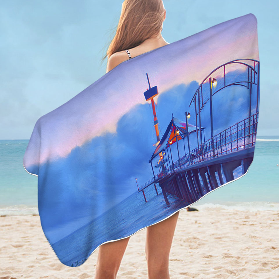 Art Painting Brighton Beach Sunset Microfibre Beach Towels