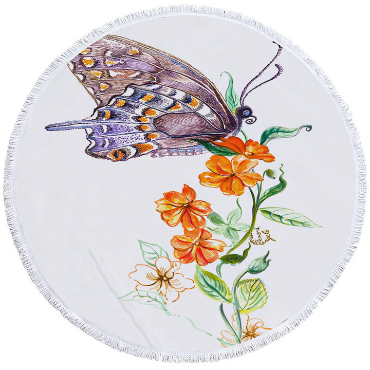 Art Painting Butterfly Round Beach Towel