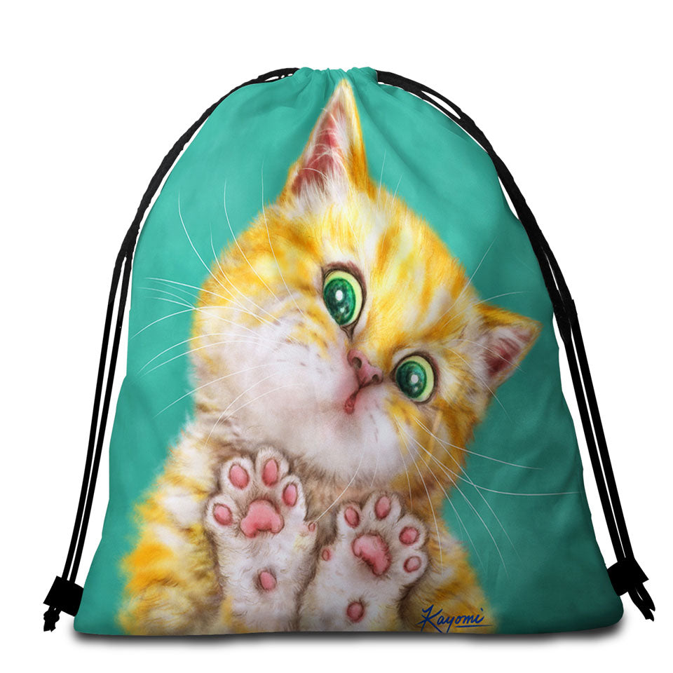 Art Painting Cats Cute Ginger Kitten Beach Towel Bags