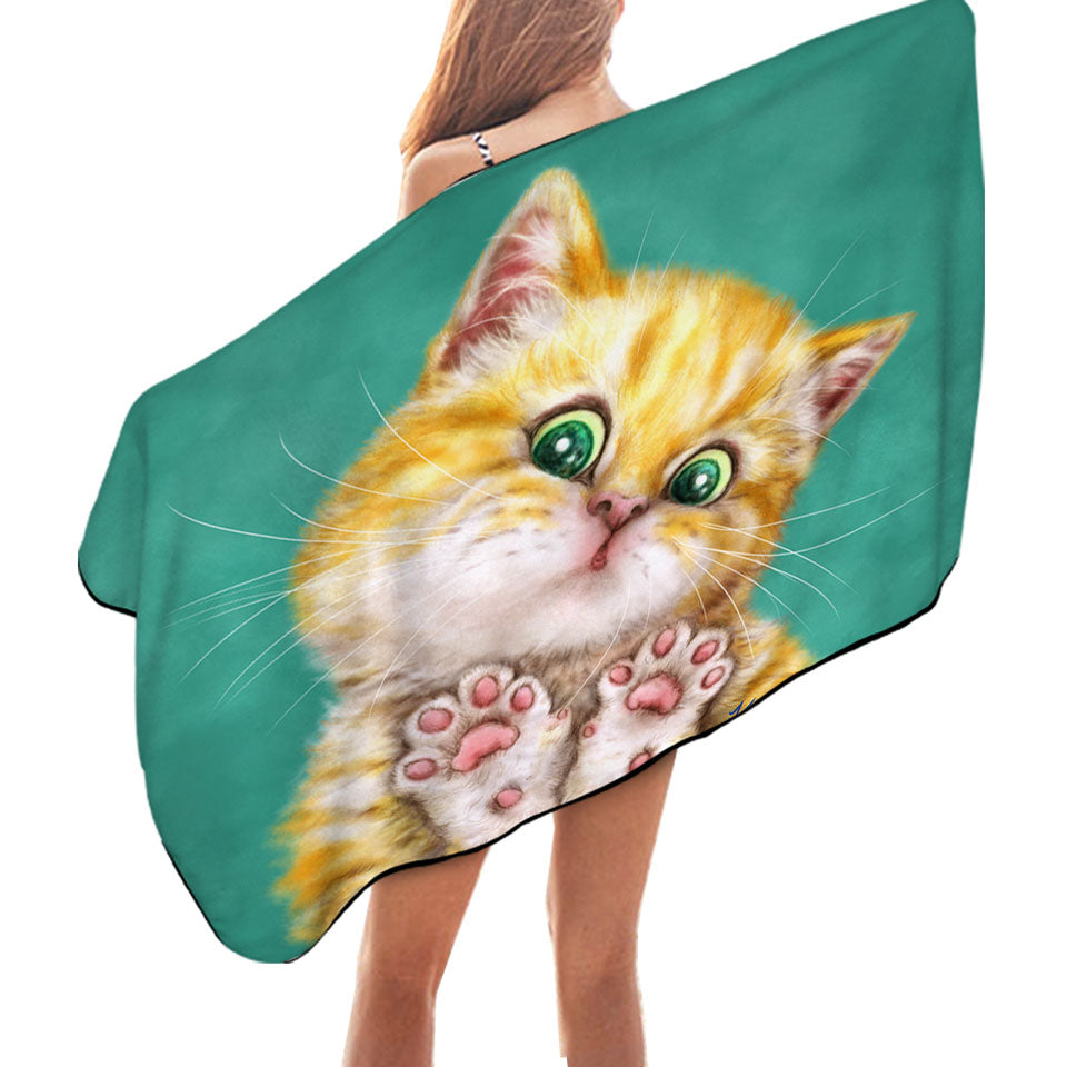 Art Painting Cats Cute Ginger Kitten Beach Towel and Pool Towel