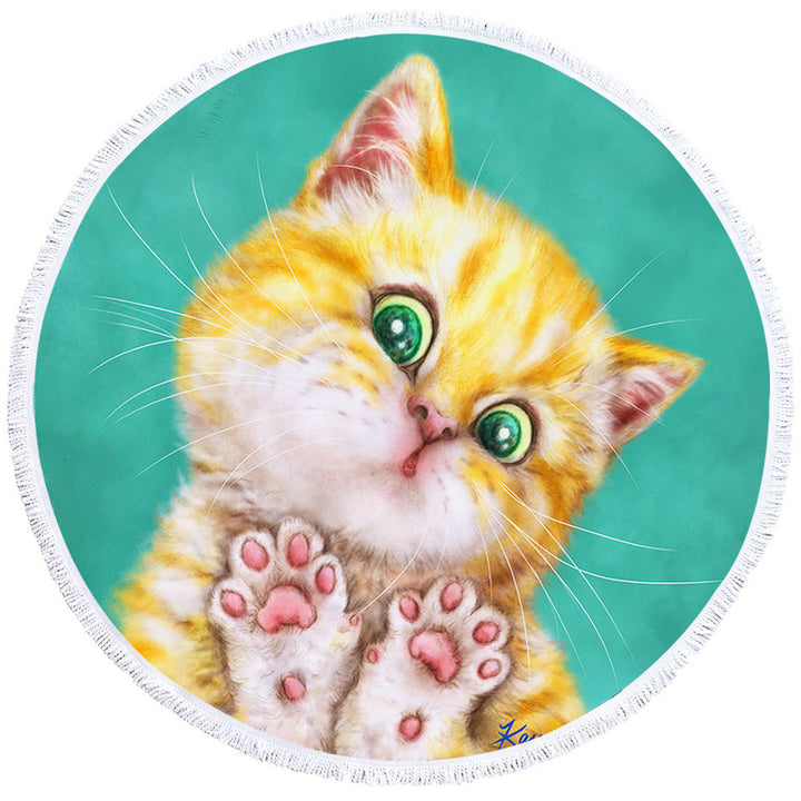 Art Painting Cats Cute Ginger Kitten Circle Beach Towel