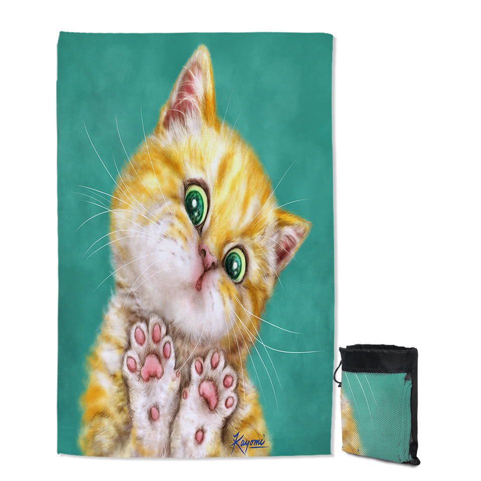 Art Painting Cats Cute Ginger Kitten Quick Dry Beach Towel